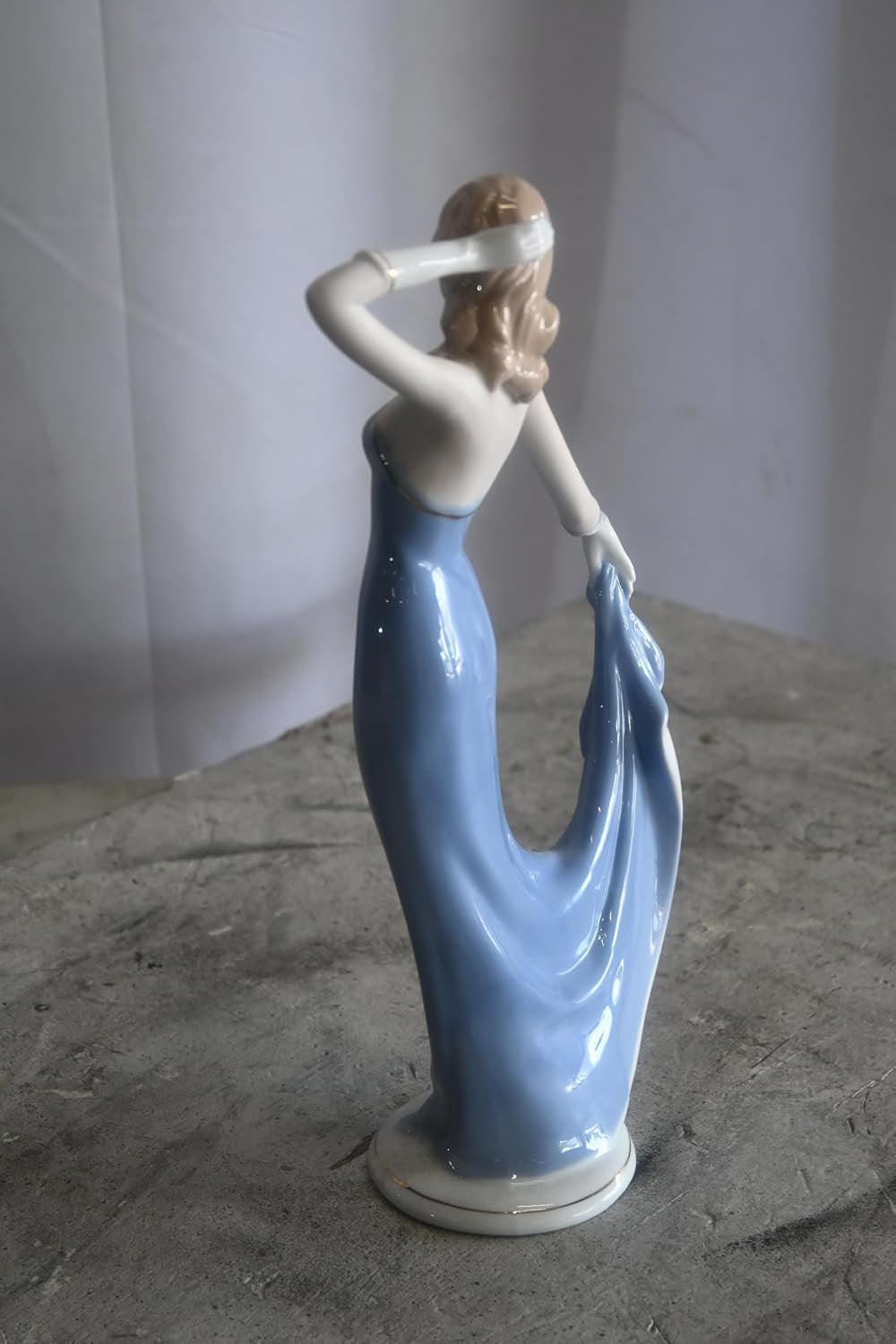 Porcelain Elegant Lady Blue Flowing Gown Dancer Figurine 5"x3"x12"H