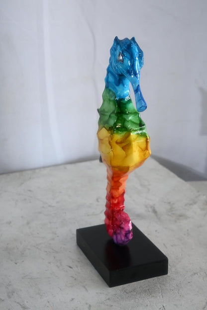 Blue to Red Rainbow Seahorse Statue Painted Aluminum Art 6"x4"x15"H