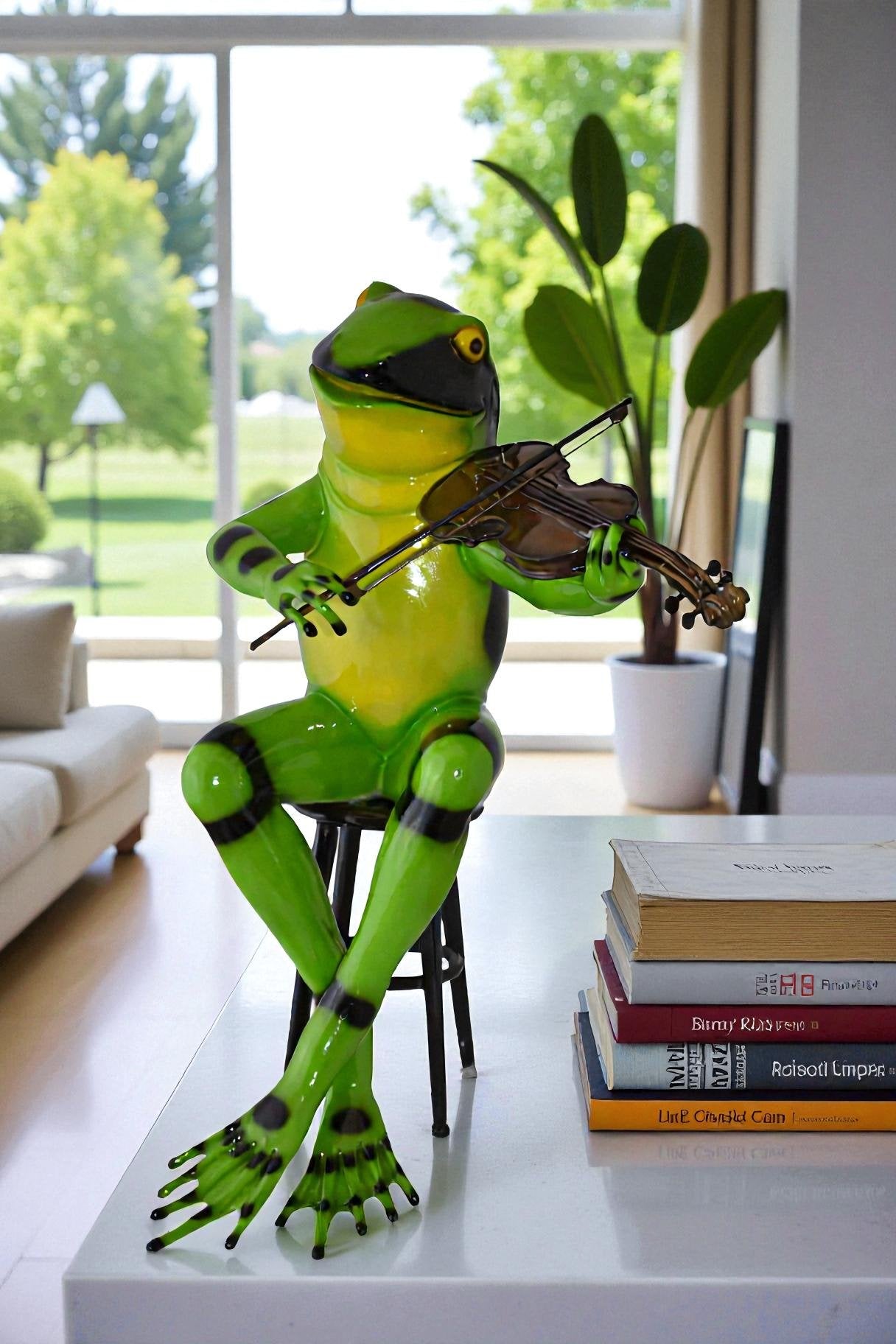 Frog plays violin Bronze Statue -  Size: 22"L x 17"W x 26"H