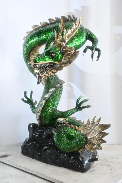 Green Bronze Dragon Fountain Statue with Pearl Sphere 30"x20"x38"H