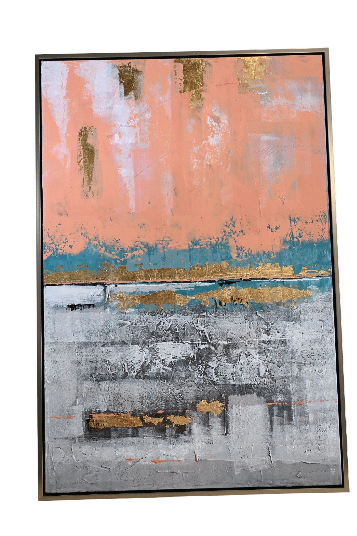 Coral Reef Abstract Canvas Painting Coral Blue Gold Framed 61"x41"
