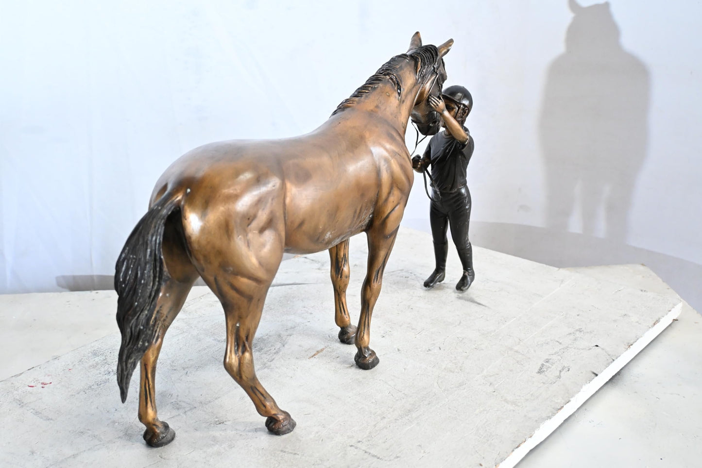 Horse with Girl Bronze Statue Equestrian Sculpture Kissing 22"x5"x14"H