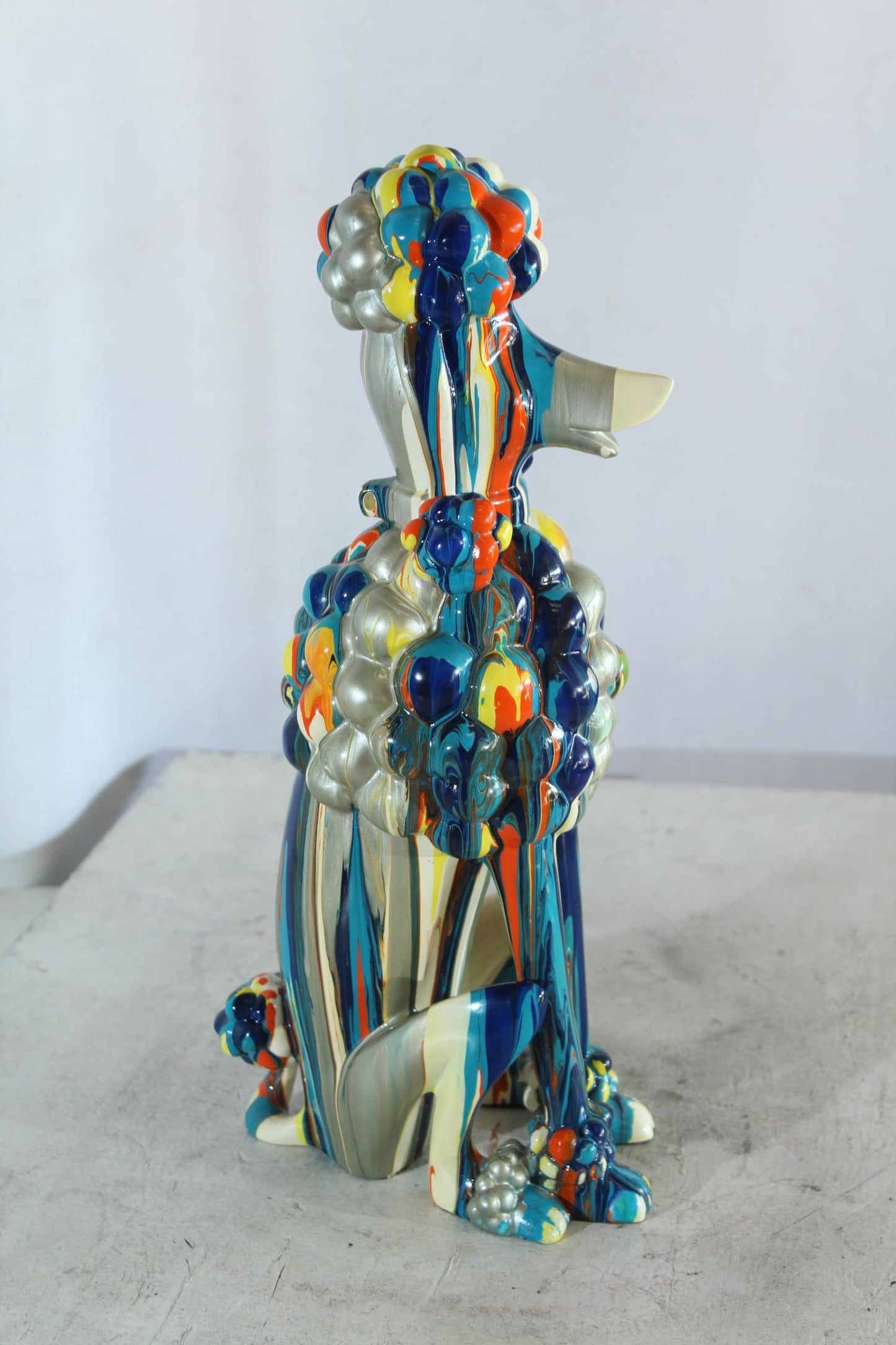 NIFAO Colorful Poodle Dog Sculpture Multicolor Striped Resin Figurine 8"x5"x16"H