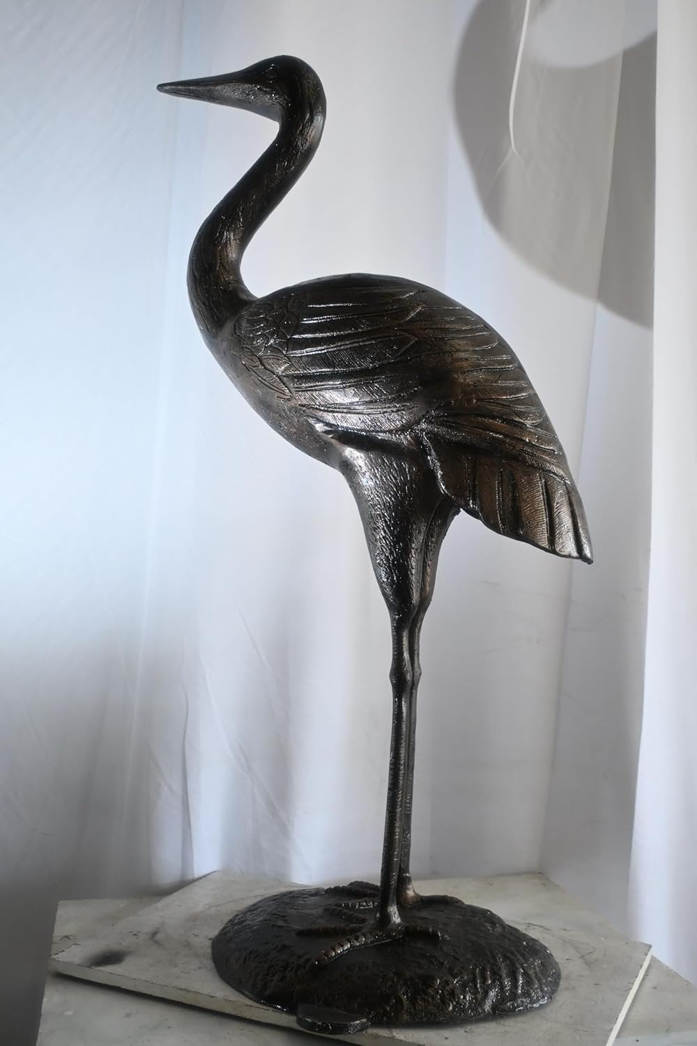 Aluminum Standing Heron Dark Bronze Patina Garden Statue 34"x24"x58"H