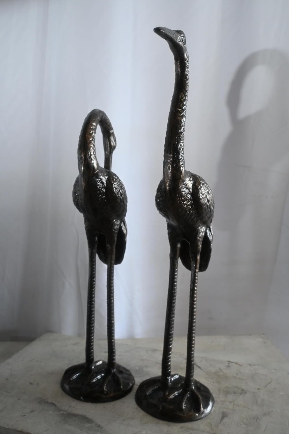 Elegant Pair of Standing Crane Birds Aluminum Sculptures 13"x16"x21"H