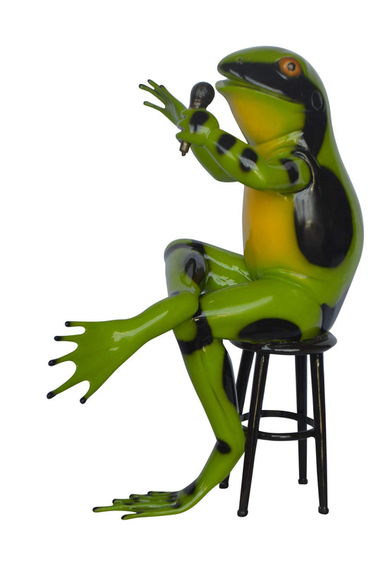 Comedic Green Frog bronze statue - Size: 25"L x 20"W x 30"H.