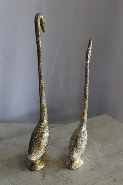 Aluminum Pair of Swans with Gold and Silver Finish 8" x 6" x 22"H