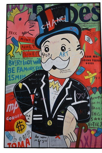 Rich Uncle Pop Art Canvas Painting Framed Street Art 61"x41"