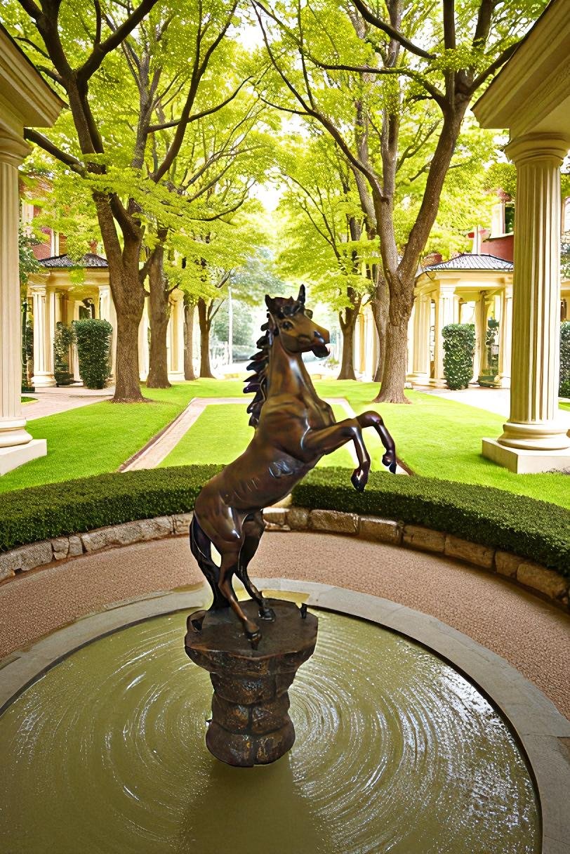 Horse on a Rock Fountain Bronze Statue -  Size: 20"L x 18"W x 56"H.