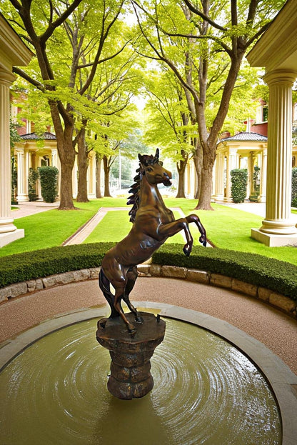 Horse on a Rock Fountain Bronze Statue -  Size: 20"L x 18"W x 56"H.