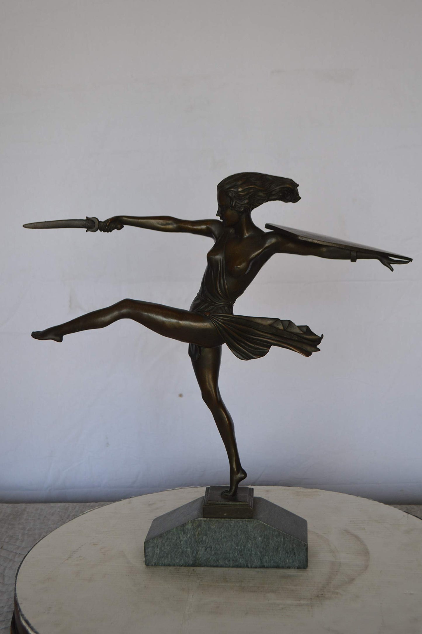 Woman Fighter with Sword Bronze Statue -  Size: 19"L x 5"W x 20"H.