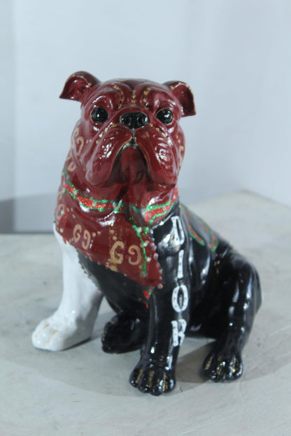 NIFAO Resin Bulldog Statue Fashion Inspired Hand Painted Decor 9" x 10" x 12"H
