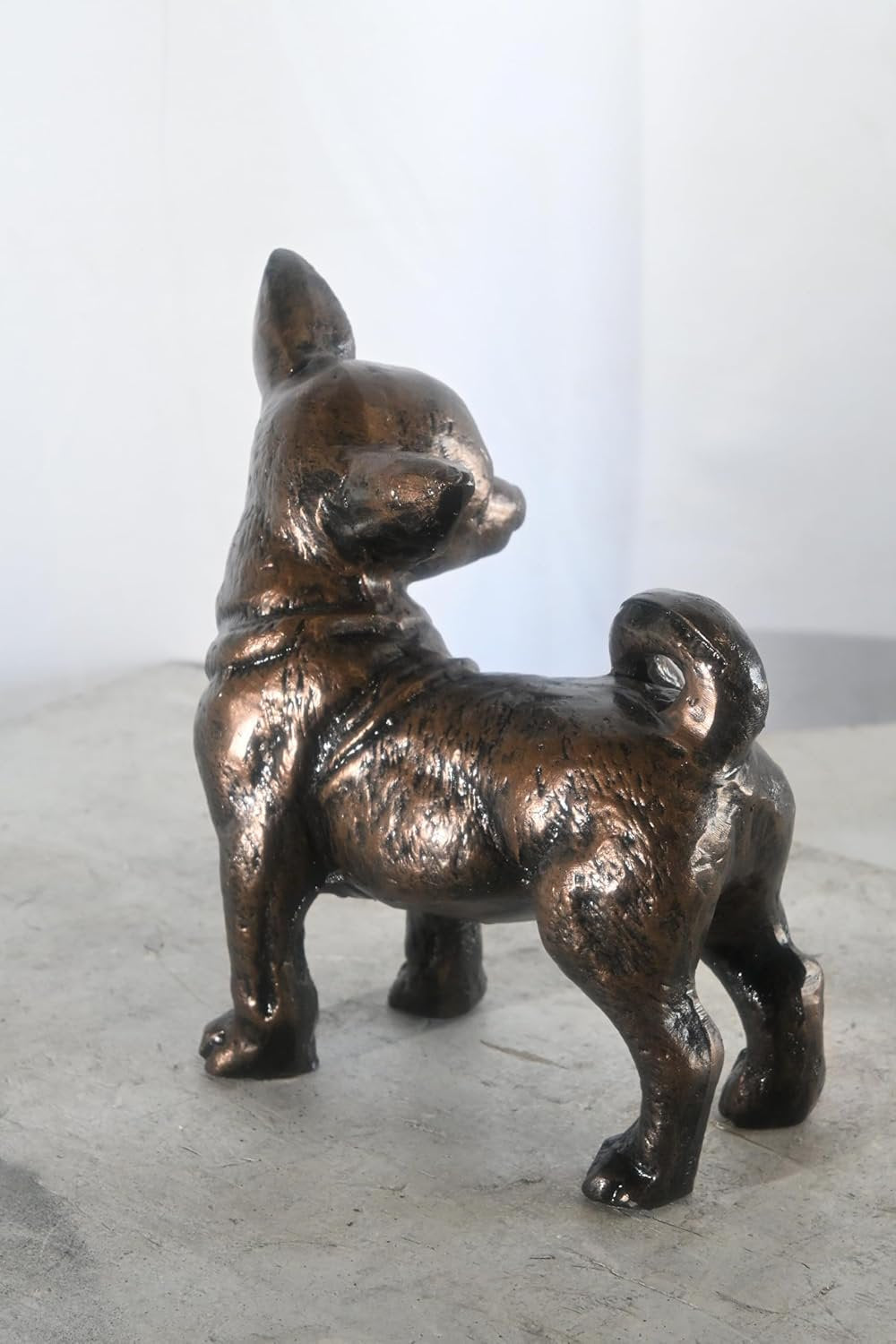 Charming Standing Chihuahua Aluminum Tabletop Dog Statue 12"x9"x11"H