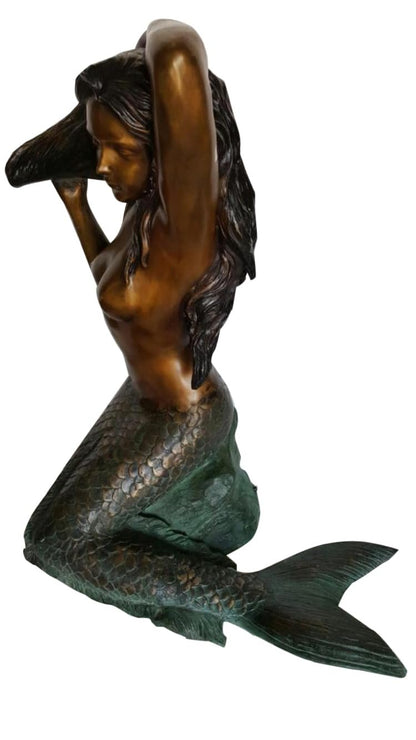 Mermaid Fountain Bronze Sculpture Nude Art Figurine Statue 26"x18"x36"H
