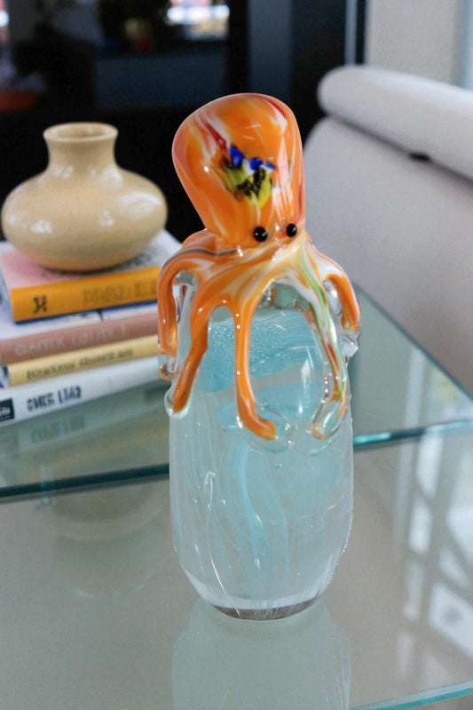 NIFAO Glass Octopus Jellyfish Paperweight Coastal Art Decor 5" x 3" x 9"H