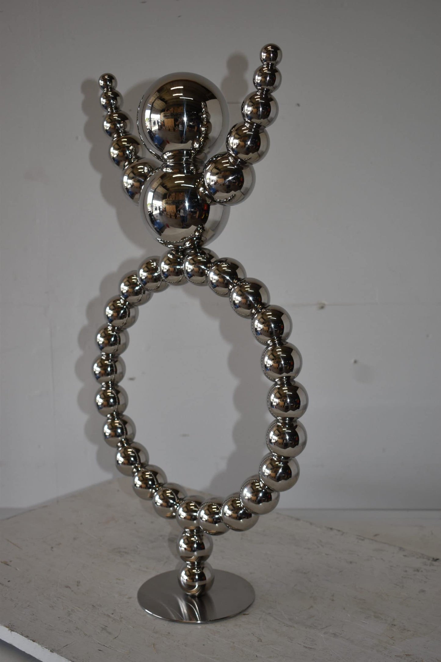 Modern Abstract of a Happy Man Metal Chrome Balls Statue Size: 14" x 6" x 26"H