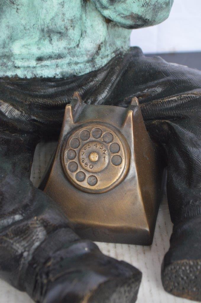 Young Child With an Old Telephone Bronze Statue -  Size: 21"L x 14"W x 19"H.