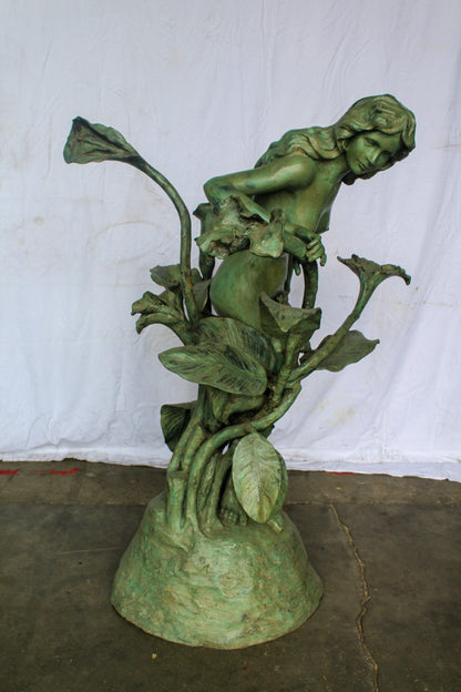 Nude Art Girl Standing by the Garden Life Size Bronze Fountain 44" x 44" x 64"H