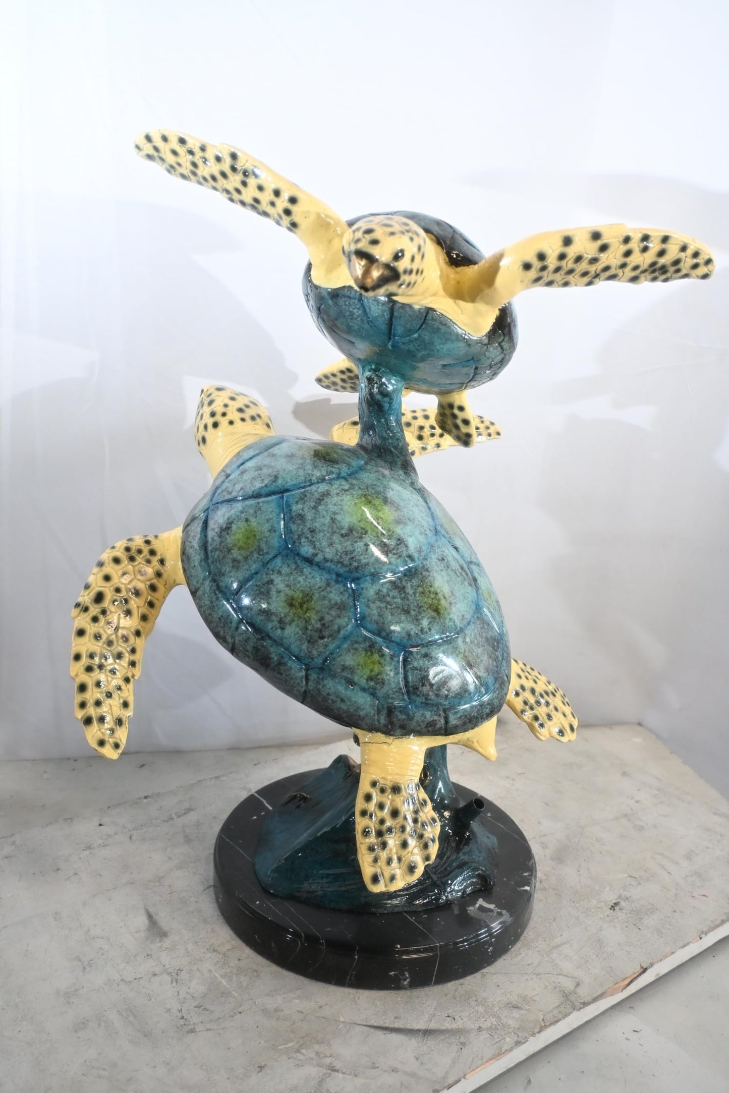 Two Sea Turtles Bronze Sculpture Vertical Swimming 23"x16"x28"H
