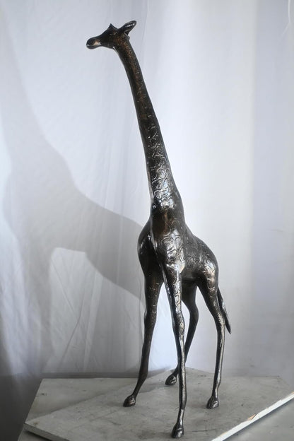 Tall Standing Giraffe Handcrafted Aluminum Safari Statue 19"x11"x49"H