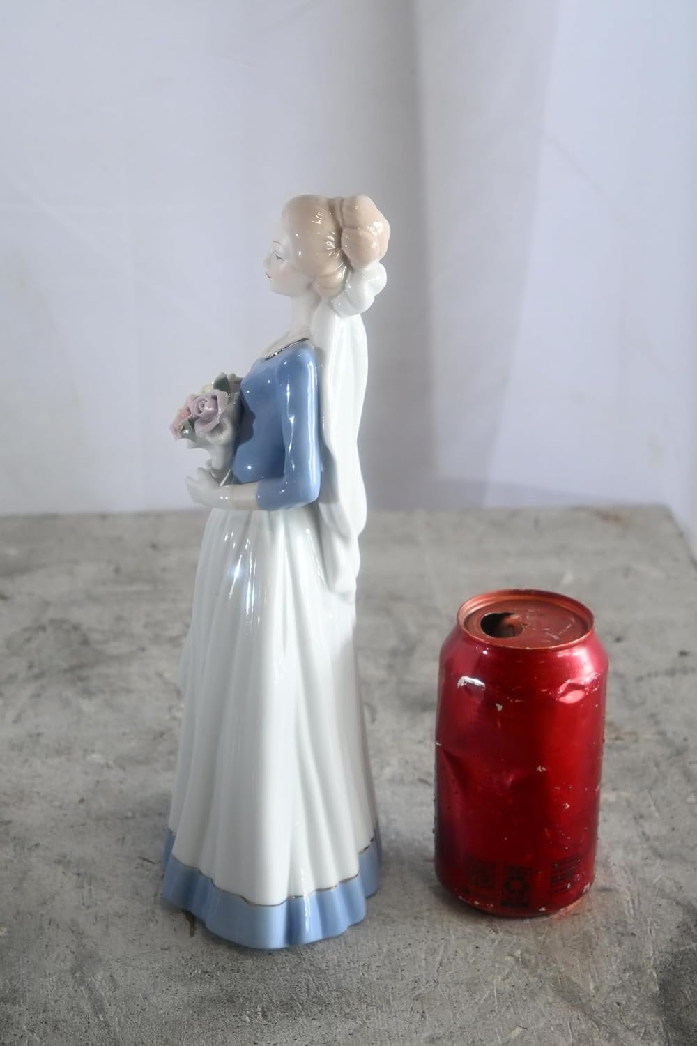 Porcelain Lady Blue Bodice White Skirt with Rose Bouquet 5"x4"x12"H