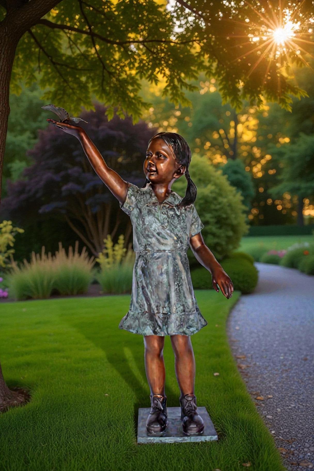 Young Girl Holding a Butterfly Outside at The Park - Size: 21"L x 11"W x 49"H