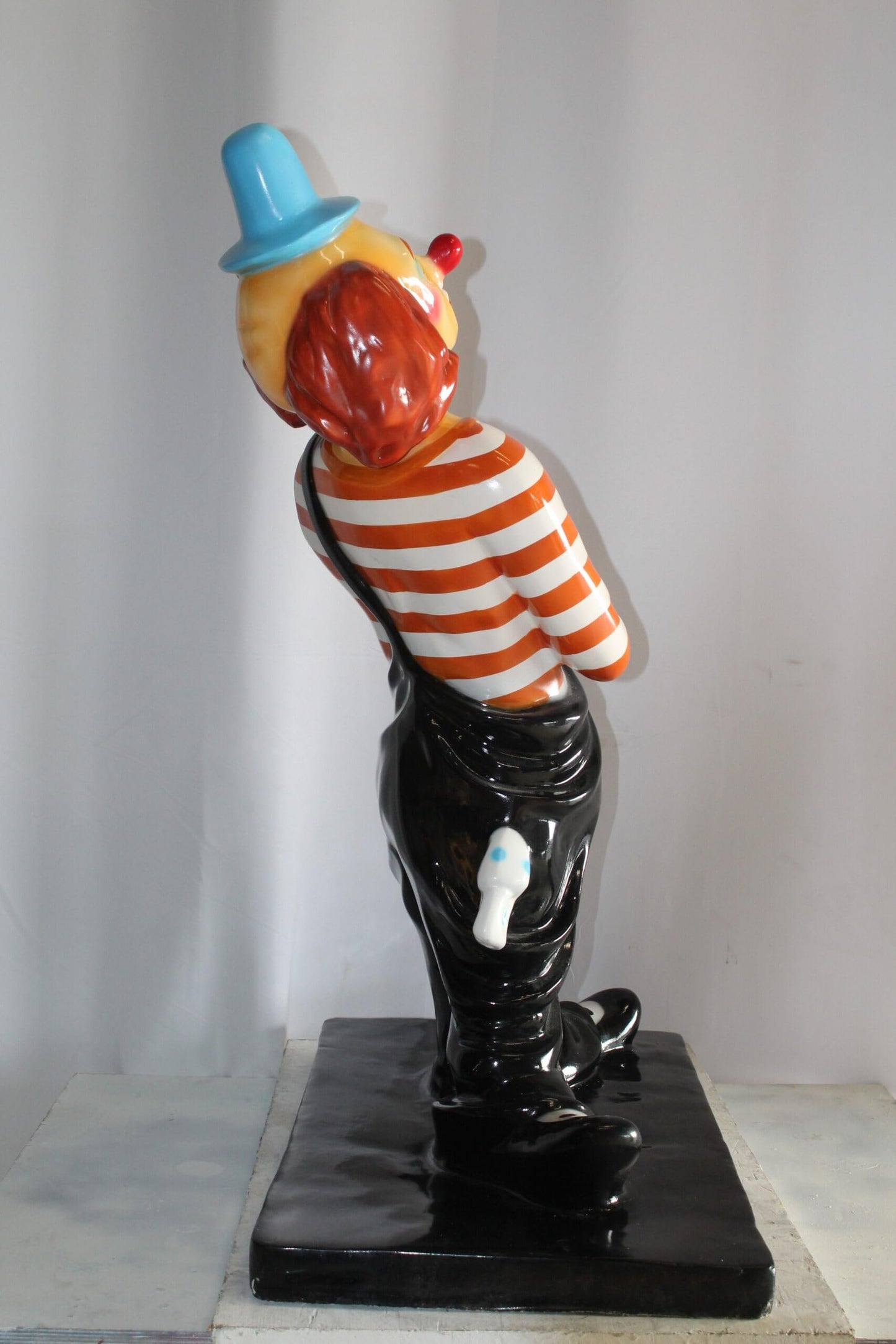 Colorful Fiberglass Clown Fiberglass Statue, Striped Shirt 27" x 17" x 39"H