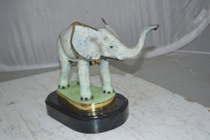 Elephant trunk Up Bronze Statue -  Size: 16"L x 9"W x 10"H.