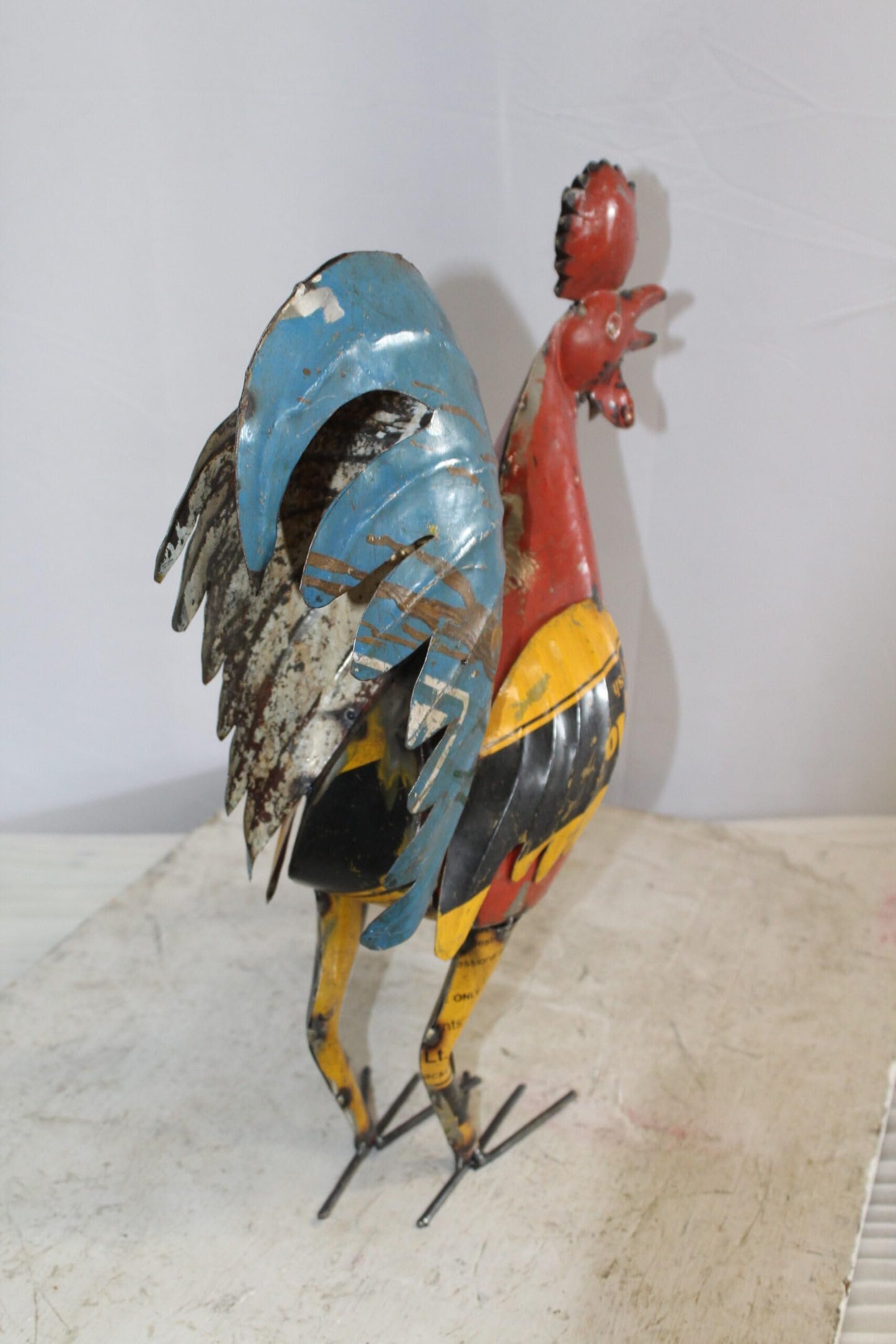 Colorful Thin Metal Rooster, Cockerel Statue 16" x 6" x 19"H