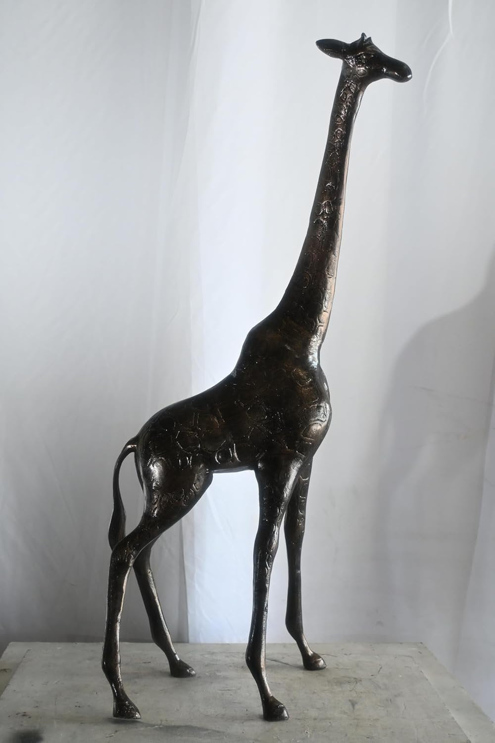Tall Standing Giraffe Handcrafted Aluminum Safari Statue 19"x11"x49"H