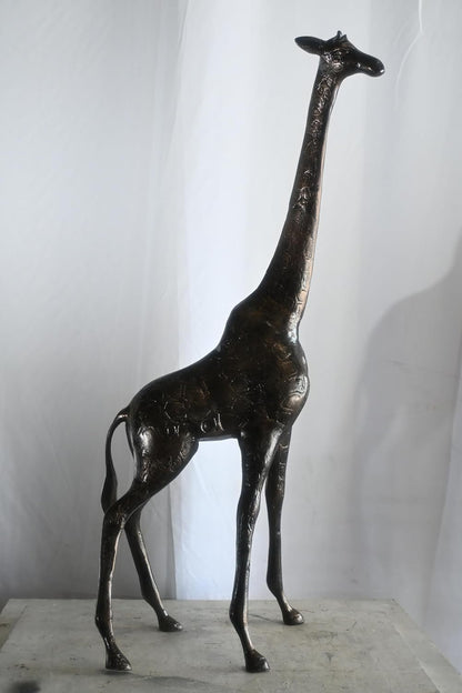 Tall Standing Giraffe Handcrafted Aluminum Safari Statue 19"x11"x49"H