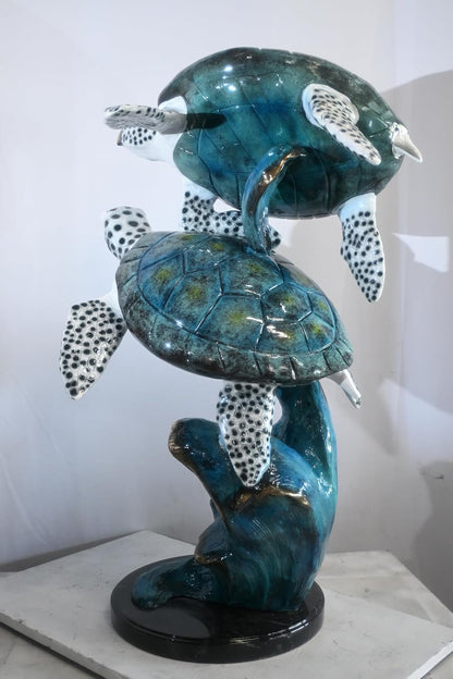 Bronze Two Sea Turtles Sculpture on Wave Base 26"x21"x41"H