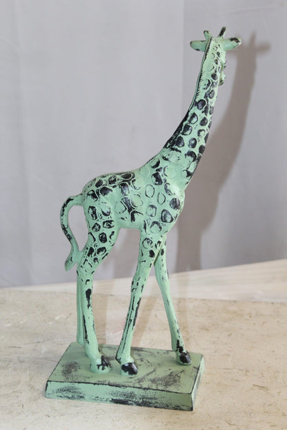 Green Patina Aluminum Statue of a Giraffe Echoing Nature Grace 8" x 4" x 18"H