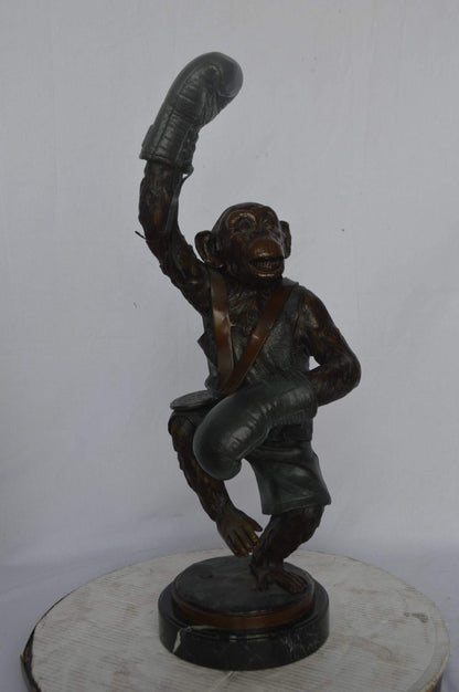 Nifao Boxing Monkey Bronze Statue - Humorous Bronze Monkey Sculpture - Size: 10"L x 12"W x 33"H.