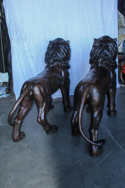 Pair of Giant Lions Bronze Statues, Wildlife Majesty Accents 78" x 24" x 57"H
