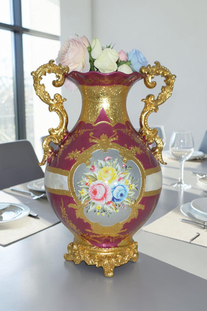 decoration Vase Gold and Pink -  Size: 12"L x 9"W x 17"H.