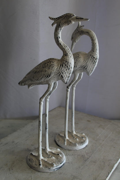Pair of Aluminum Crane with White Patina Finish 10" x 12" x 23"H