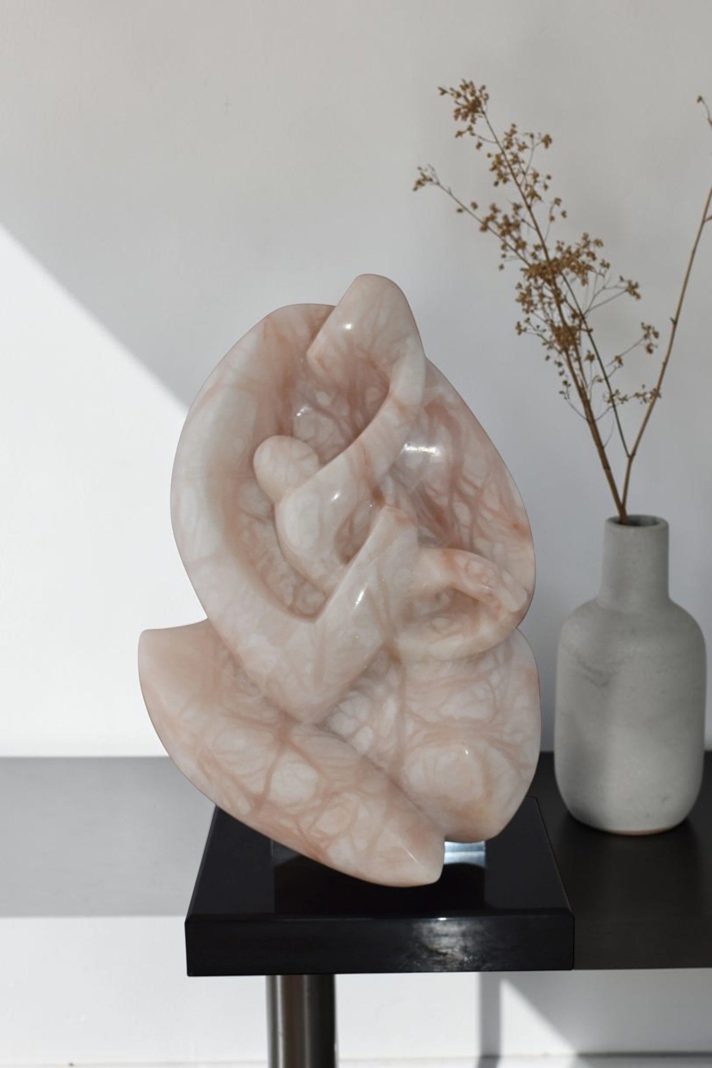 Mother and Child Marble Sculpture mounted on carousel base  12" x 11" x 19"H