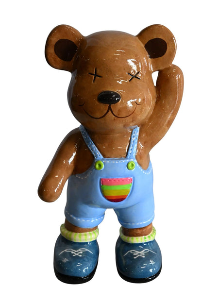 Teddy Bear Ceramic Figurine Overalls Shoes Andres Mendez 8"x5"x15"H