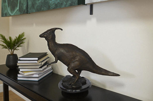 Parasaur Dinosaur Bronze Statue -  Size: 11"L x 23"W x 18"H.