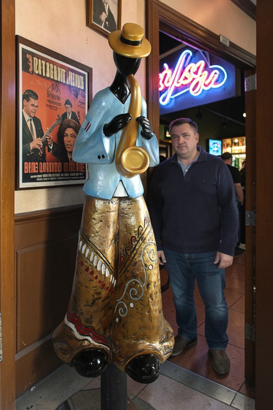 Life Size New Orleans Saxophone Street Musician Resin statue 31" x 23" x 65"H