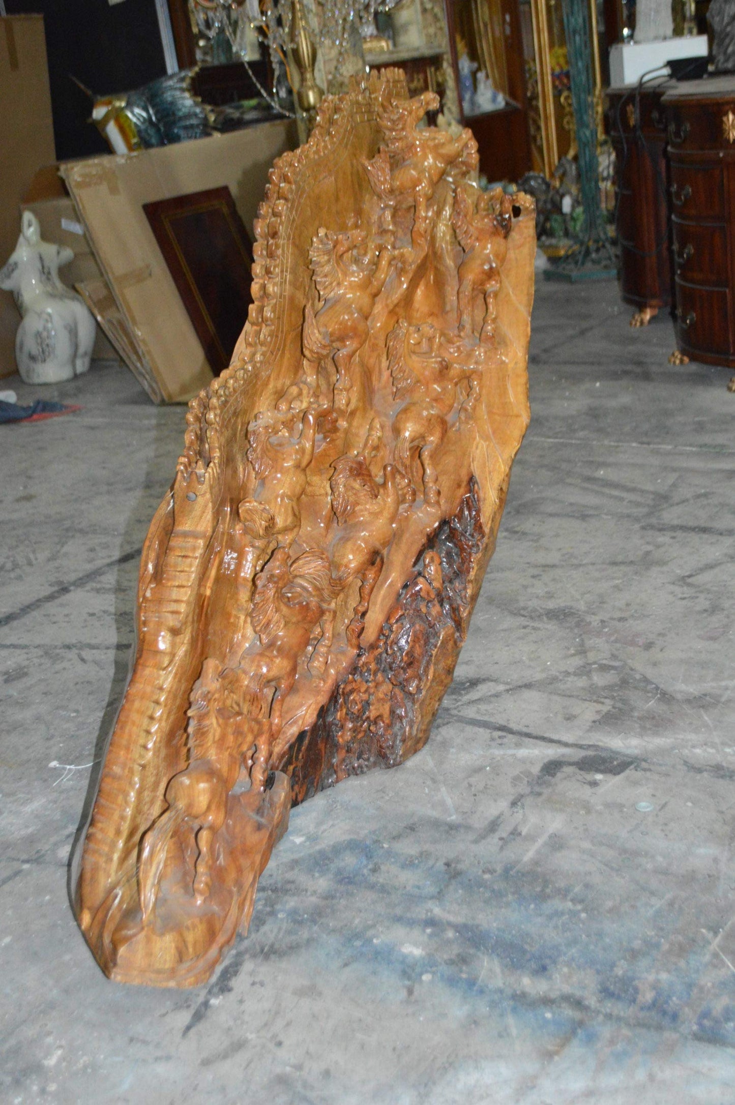 Wood Carved Horses CC8 -  Size: 60"L x 18"W x 38"H