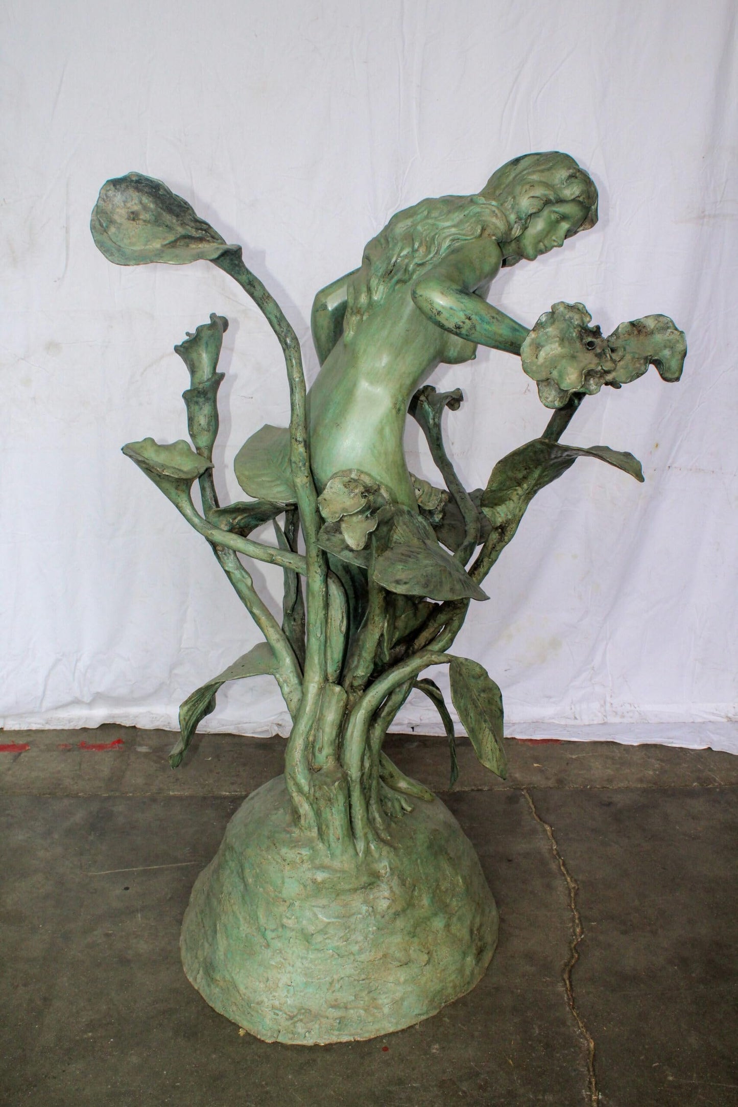 Nude Art Girl Standing by the Garden Life Size Bronze Fountain 44" x 44" x 64"H