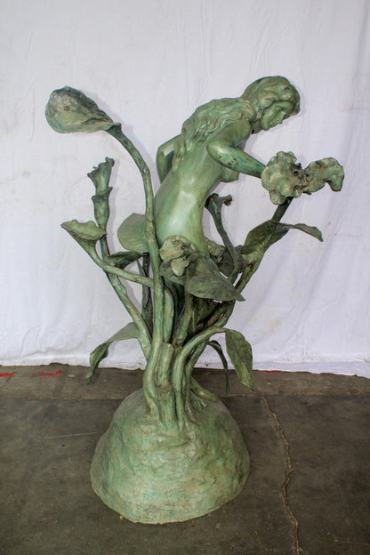 Nude Art Girl Standing by the Garden Life Size Bronze Fountain 44" x 44" x 64"H