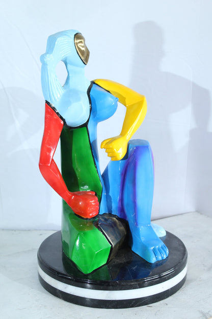 NIFAO Picasso Style Bronze Woman Statue Colorful Abstract Modern Art 14" x 14" x 23"H