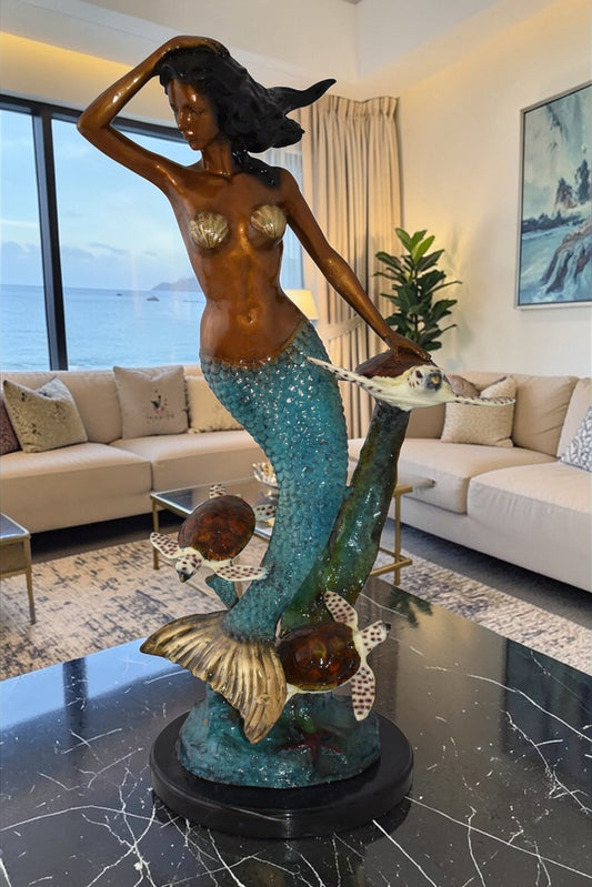 Mermaid and Turtles At Sea Bronze Statue Size: 14" x 9" x 24"H