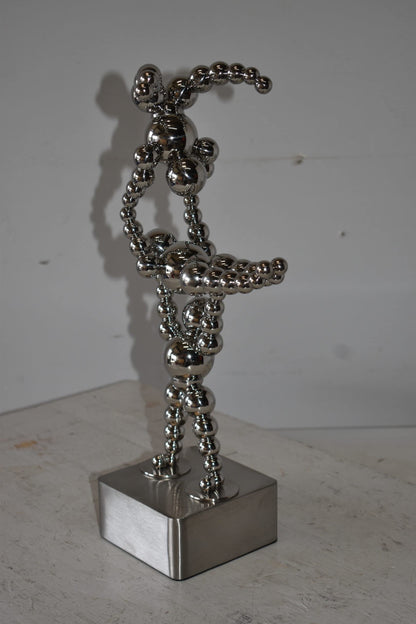 Modern Art of Acrobat Couple in Action Chrome Balls Statue Size: 6" x 8" x 18"H