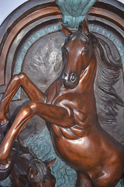 Wall Fountain with Three Horses Made of Bronze Statue - Size: 46" x 21" x 69"H