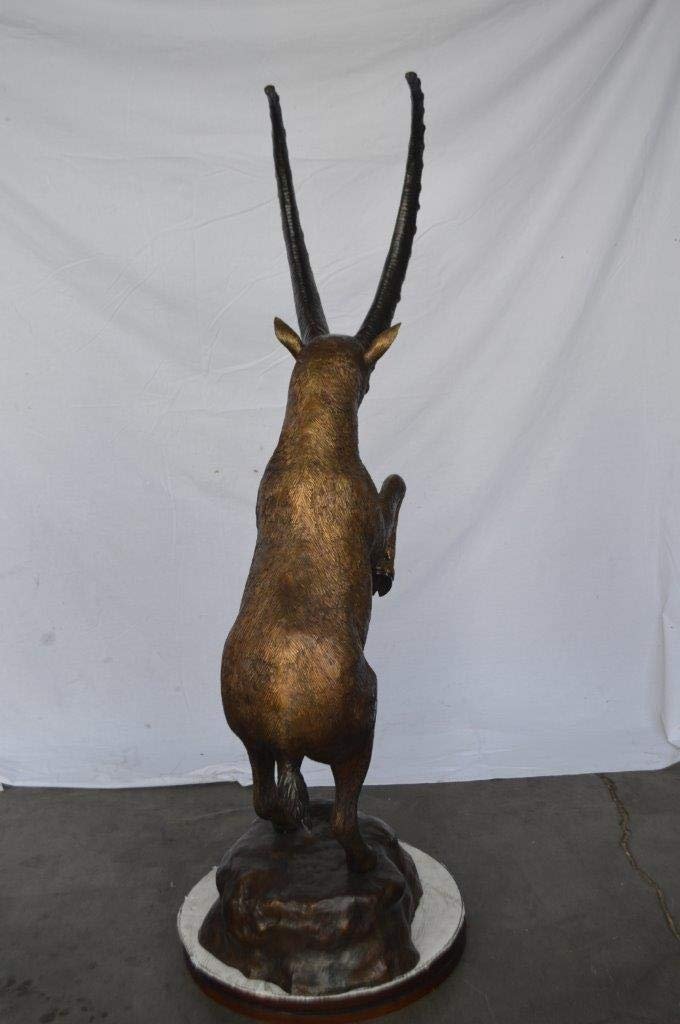 Mountain goat on hind legs bronze statue -  Size: 36"L x 16"W x 66"H.
