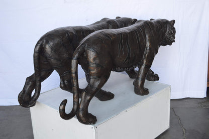 Pair Of Tigers Bronze Statues -  Size: 52"L x 10"W x 21"H.